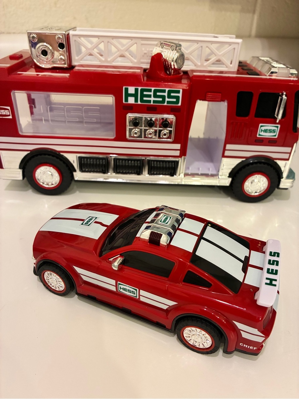 HESS Red Fire Truck & Red Race Car Toy Set